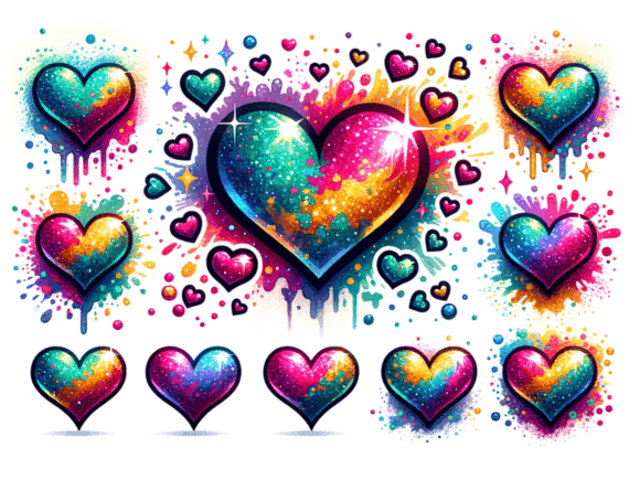 Download Colorful Glitter Hearts Graphic - Hearts Collection