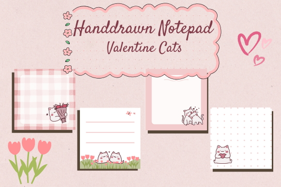 Download Handdrawn Valentine Cat Notepad - Drawn Collection
