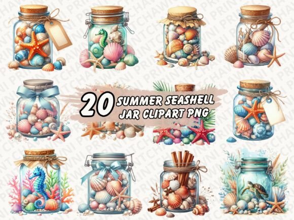 Download Summer Seashell Jar Clipart PNG Bundle - Shell Collection