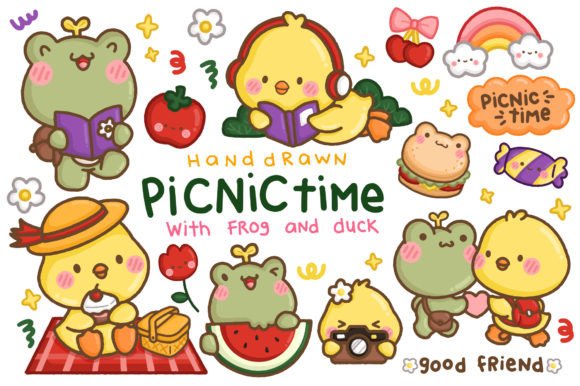 Download Hand Drawn Frog and Duck Picnic Clipart - Drawn Collection