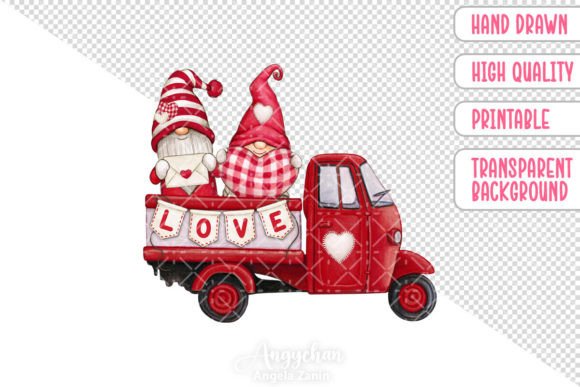 Download Hand Drawn Valentine Truck with Gnomes - Drawn Collection