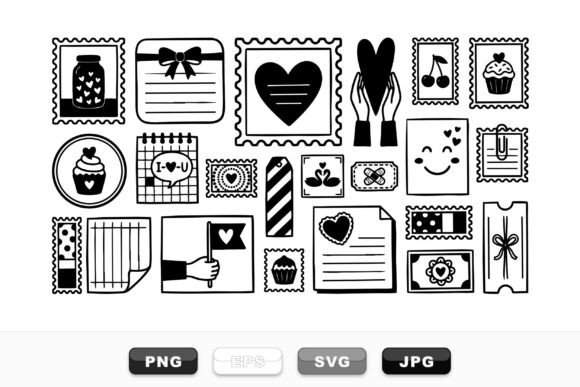 Download Hand Drawn Valentine Stamp Set - Drawn Collection