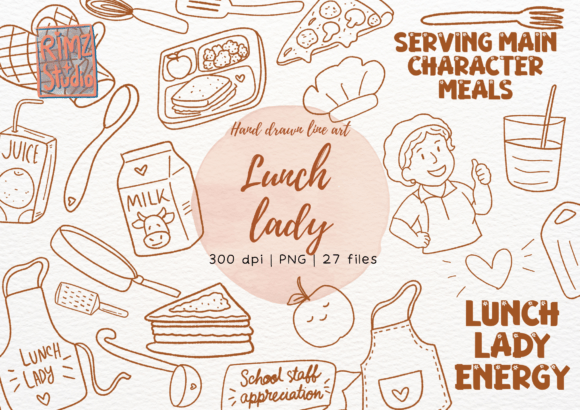Download Lunch Lady Doodle Hand Drawn PNG Set - Drawn Collection