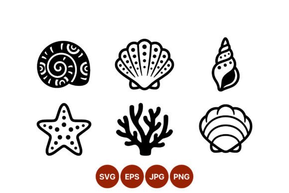 Download Sea Shells and Starfish Vector Line Art - Shell Collection