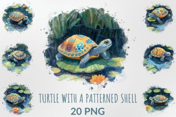 Download Watercolor Turtle with a Patterned Shell - Shell Collection