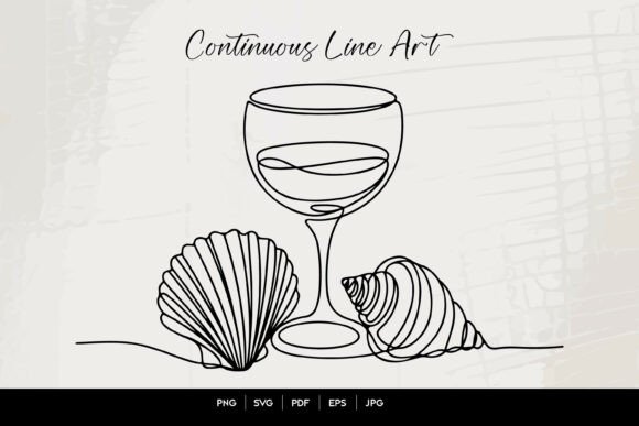 Download Wine Glass and Seashell Line Art - Shell Collection