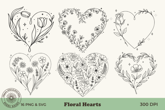 Download Floral Hearts Line Art Bundle - Premium Resources